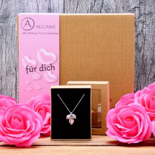 Geschenkset, rosa Seifenrosen mit Kette mit originalen Swarovski-Steinen