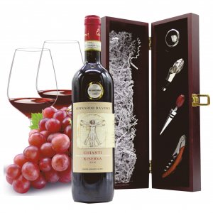Weinkiste Elegance mit Sommelier Set und Rotwein Flasche...