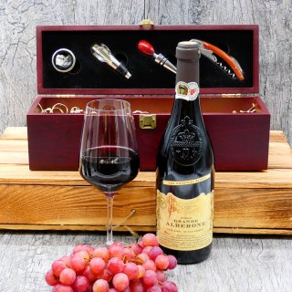 Weinkiste Elegance mit Sommelier Set und Rotwein Flasche Grande Alberone 0,75l