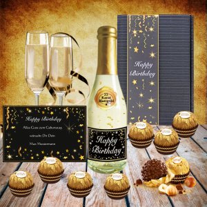 Geburtstagsgeschenk Secco mit Blattgold und Ferrero Rocher