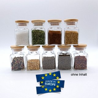 9er Set Gewürzgläser eckig mit Holzdeckel